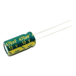 Capacitor Electrolítico de Aluminio, Radial de 470 µFd, 10 Volt, 105 °C, 6.3 x 11 mm.