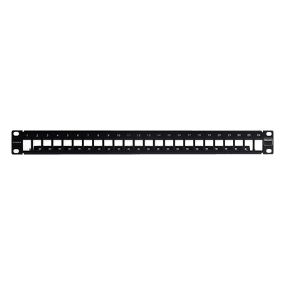 Patch Panel TERA-MAX Blindado de 24 Puertos, Modular (Vacío), Plano, Color Negro, 1UR
