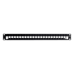 Patch Panel TERA-MAX Blindado de 24 Puertos, Modular (Vacío), Plano, Color Negro, 1UR