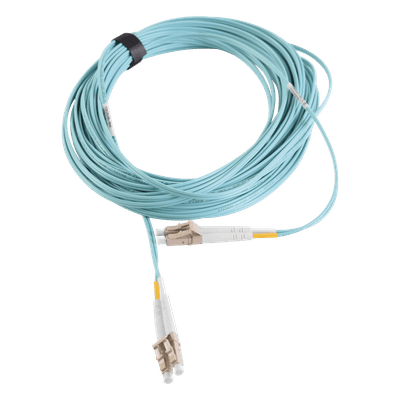 Jumper de Fibra Óptica Multimodo 50/125 XGLO OM3, LC-LC Duplex, OFNR, Color Aqua, 15 Metros (49.21 Pies)