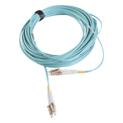 Jumper de Fibra Óptica Multimodo 50/125 XGLO OM3, LC-LC Duplex, OFNR, Color Aqua, 10 Metros (32.81 Pies)