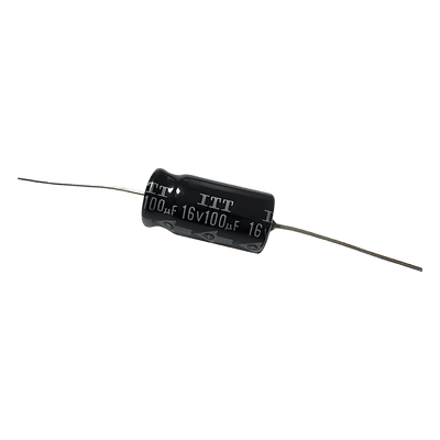 Capacitor Electrolitico de 100 mF a 16 Vcc.