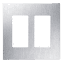 Placa de pared sin tornillos de 2 espacios para atenuadores e interruptores con apertura tipo designer, acabado acero inoxidable, línea Claro
