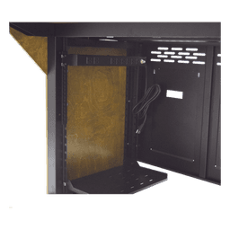 Consola Profesional para Monitoreo | Con Porta PC | Con Tomacorriente | Tapas Removibles | Color Negro y Nogal con Veta | Lamina de Acero Rolado Calibre 18 | Pintura en Polvo Electrostática.