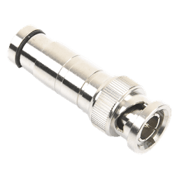 Conector BNC Macho en 75 Ohm, de Compresión Axial para Cable Coaxial RG-59/U, Níquel/ Oro/ Politetrafluoroetileno.