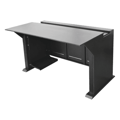 Escritorio Estación Mobiliaria Profesional de Monitoreo y Control / Videovigilancia / Acceso / Alarmas / Etc... / Metal Negro y Madera Tono Oscuro