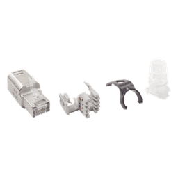Plug RJ45 Cat6A Blindado, Terminación en Campo, Compatible con Todas las Categorías, con Clip Protector de Seguro
