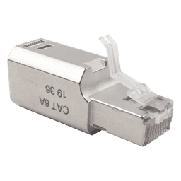 Plug RJ45 Cat6A Blindado, Terminación en Campo, Compatible con Todas las Categorías, con Clip Protector de Seguro