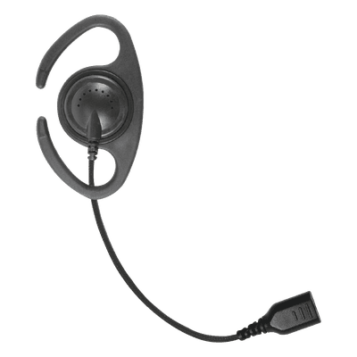 â€‹Auriculares de gancho en forma de "C" con cable de fibra trenzada y conector SNAP. Requiere micrófono de solapa de 1 o 2 hilos de la Serie SNAP.