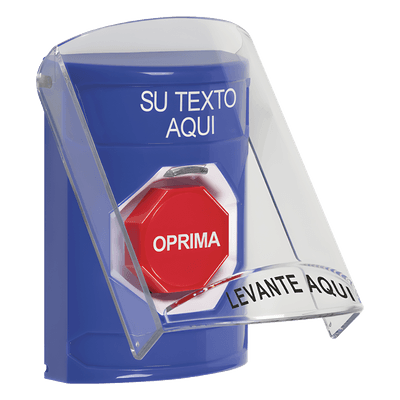 Botón con Texto Personalizado, Tapa Protectora de Policarbonato Súper Resistente, Restablecimiento con llave 