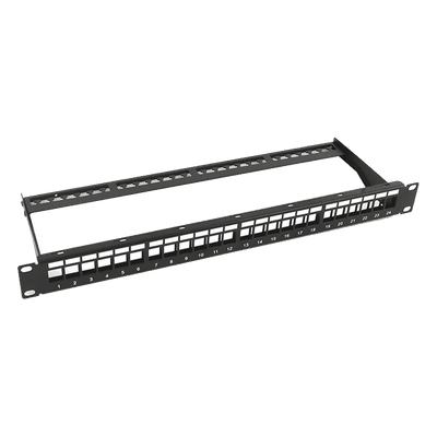 Patch Panel Modular sin Blindaje de 24 Puertos, 1U, con Barra para Organizar Cable