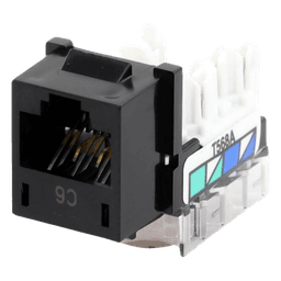 Jack RJ45 categoría 6 de 8 conductores tipo snap-in color negro para el marco de 6 puertos de la línea Claro