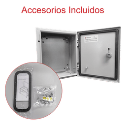 Gabinete de Acero IP66 Uso en Intemperie (250 x 300 x 150 mm) con Placa Trasera Interior Metálica y Compuerta Inferior Atornillable (Incluye Chapa y Llave T).