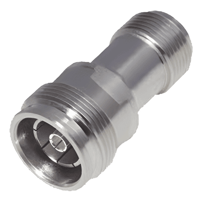 Adaptador en Línea de Conector 4.3-10 Hembra a N Hembra, Bronce Blanco/ Plata/ Teflón.