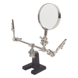 Soporte con lupa y dos brazos con clip. Ideal para trabajos de soldadura.