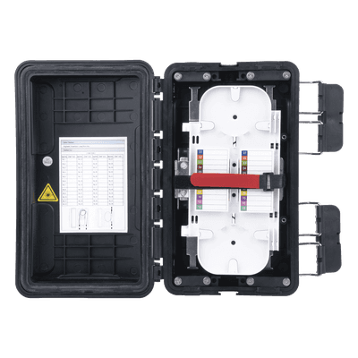 Caja de Distribución de Fibra Óptica, Hasta 96 Empalmes, Exterior IP65, Color Negro
