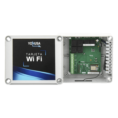 Modulo WIFI con gabinete para uso en Energizadores YONUSA/Aplicación sin costo/Activación Remota de 4 salidas tipo Relay con alta capacidad.