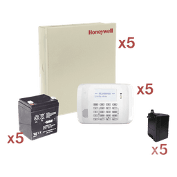 Kit de 5 paneles de alarma cableados de 8 zonas con teclado inalámbrico, batería y transformador, para instaladores