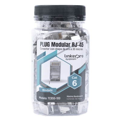 Bote con 100 Piezas de Plug Modular RJ45 Cat6 Blindado con Pin de Tierra, Chapado de Oro a 30 Micras para Durabilidad Extrema