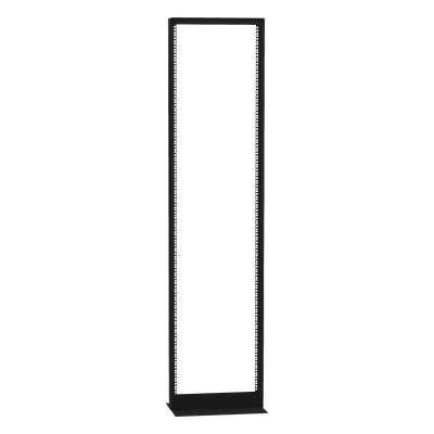 Rack de 2 Postes (Doble Perforación), Estándar 19", 45 Unidades, Fabricado en Acero, Base "L" para Anclar a Piso.