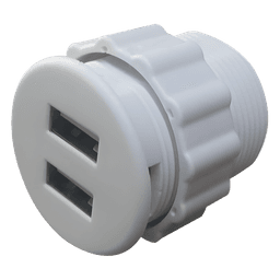 Mini Empotrable Redondo Color Blanco con 2 Puertos USB, con Cable