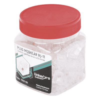 Bote con 100 Piezas de Plug Modular Tipo RJ11 de 4 Contactos Chapado de Oro a 50 Micras