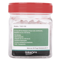 Bote con 100 Piezas de Plug Modular Tipo RJ11 de 4 Contactos Chapado de Oro a 50 Micras
