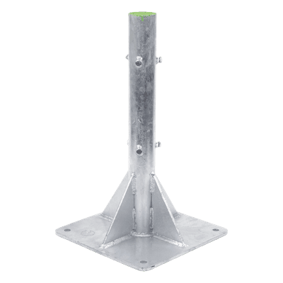 Base para Mástil Hasta 2" con Opresores, Base de 50 x 50 cm y Tubo de 80 cm Ced. 30. Galv. Inmersión.