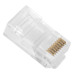 Bote de Plugs Pass Through RJ45 Cat6 / 100 Piezas / Sin Blindaje / Chapado Oro 30 Micras / Diseño Monopieza