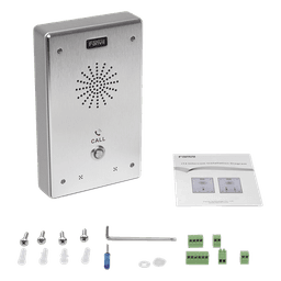 Intercomunicador IP, 2 líneas SIP, 2 relevadores con 2 botónes para llamada, anti-vandálico, IP65 e IK10, PoE