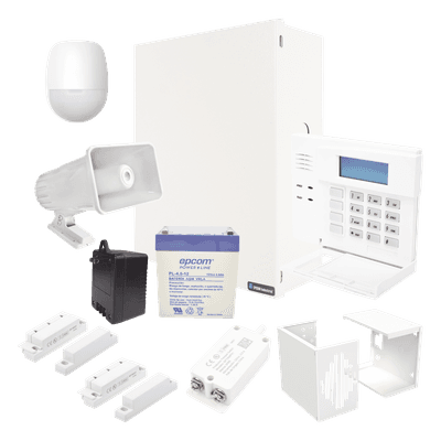 Kit de panel de alarma híbrido de 8 a 48 zonas con teclado de palabras fijas y sensores alámbricos