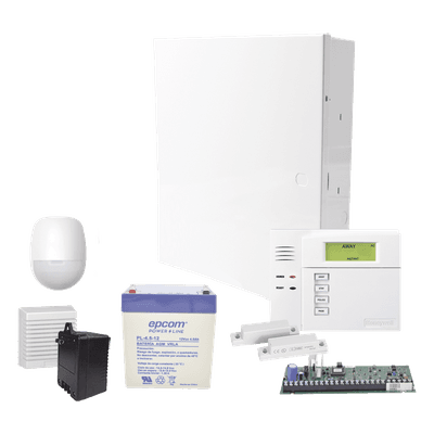 Kit de alarma de intrusión cableado VISTA-48LA con sensor de movimiento, contactos magnéticos, sirena de 15 W, batería y transformador