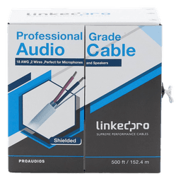 Cable para Audio Profesional Calibre 18 en 2 Hilos 100% Cobre, Blindado Perfecto para Bocinas y Micrófonos, Bobina de 152 Metros (500 Pies)
