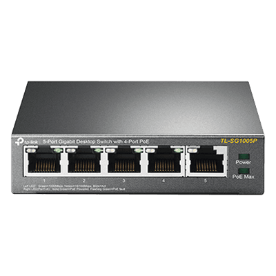 Switch Escritorio No Administrable de 5 puertos 10/100/1000 Mbps / Con 4 puertos PoE 802.3af/at de hasta 65 W / PoE Extendido hasta 250 metros