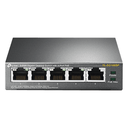Switch Escritorio No Administrable de 5 puertos 10/100/1000 Mbps / Con 4 puertos PoE 802.3af/at de hasta 65 W / PoE Extendido hasta 250 metros
