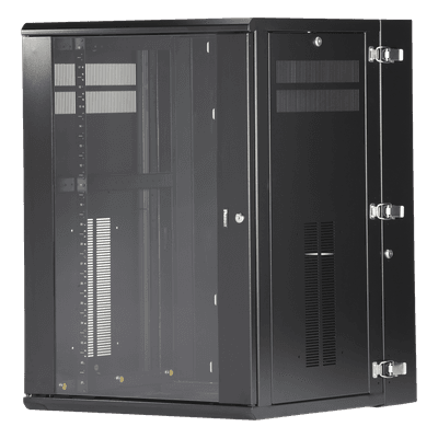 Gabinete PanZone de Montaje en Pared, de 19in, Puerta con Ventana de Seguridad, 18 UR, 635mm de Profundidad, Color Negro