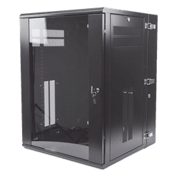 Gabinete PanZone de Montaje en Pared, de 19in, Puerta con Ventana de Seguridad, 18 UR, 635mm de Profundidad, Color Negro