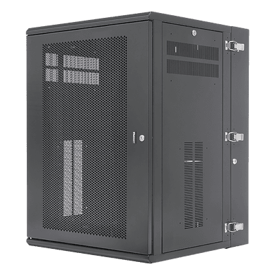 Gabinete PanZone de Montaje en Pared, de 19in, Puerta Ventilada, 18 UR, 635mm de Profundidad, Color Negro