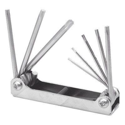 Juego de 8 llaves hexagonales Torx® tipo navaja, estuche metálico.
