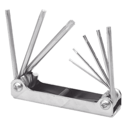 Juego de 8 llaves hexagonales Torx® tipo navaja, estuche metálico.