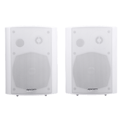 Altavoces Amplificada de Montaje en Pared 5"+1.5" | RMS 20W@8ohms y Pasivo 20W | Material ABS | Reja Metálica | Bracket de Metal | Color Blanco