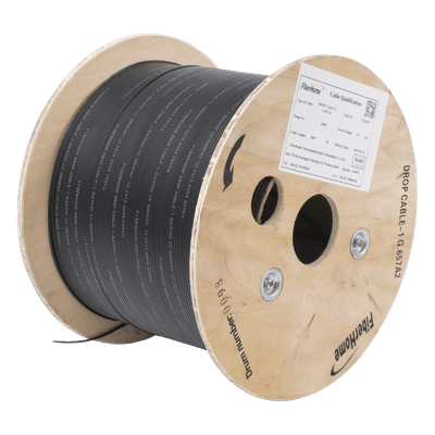 Carrete de 1 km de Fibra Óptica Drop, Interior/Exterior G.657A2 Monomodo de 1 Hilo (Unifibra), Dieléctrica, Forro Negro
