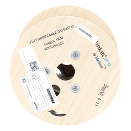 Carrete de 1 km de Fibra Óptica Aérea Mini Figura 8 G.657A2 Tipo Drop, Monomodo de 2 Hilos (Bifibra), Diseñada para Fusionarse, Color Negro, Span 80, (No Soporta Conectores Mecánicos)