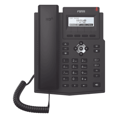 Teléfono IP / 2 Líneas SIP / Pantalla LCD 128x48 / Audio HD G.722 y Opus / Conferencia 3 Vías / PoE 802.3af / OpenVPN / Soporte EHS