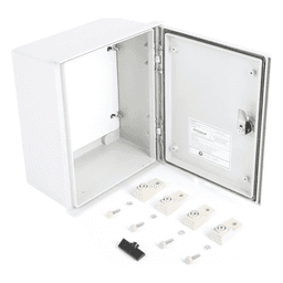 Gabinete de Poliéster IP65 Uso en Intemperie (250 x 300 x 140 mm) con Placa Trasera Interior de Plástico (Incluye Chapa y Llave).