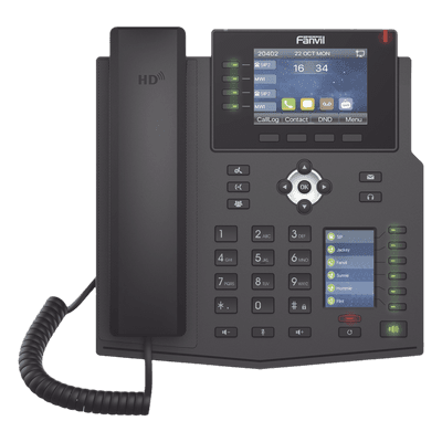 Teléfono IP Empresarial con Estándares Europeos, 16 líneas SIP con pantalla LCD a color 3.5", 30 teclas DSS/BLF, puertos Gigabit, IPv6, Opus y conferencia de 3 vías, PoE/DC