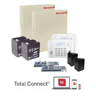 Kit con 2 paneles de alarma híbridos VISTA-48LA con teclado alfanumérico, receptor inalámbrico, batería y transformador