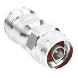 Adaptador en Línea de Conector 4.3-10 Hembra a N Macho, Bronce Blanco/ Plata/ Teflón.