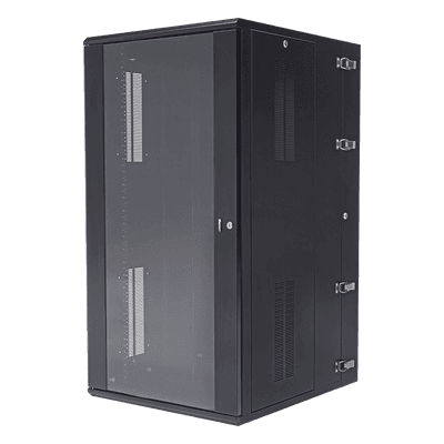 Gabinete PanZone de Montaje en Pared, de 19in, Puerta con Ventana de Seguridad, 26 UR, 762mm de Profundidad, Color Negro