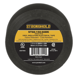 Cinta Eléctrica STRONGHOLD para Aislar, de PVC, Trabajo Pesado Eléctrico Industrial (Soporta UV, abrasión, agua, aceite y corrosión), Grosor de 0.21 mm (8.5 mil), Ancho de 38 mm, y 20 m de Largo, Uso Interior/Exterior, Color Ne